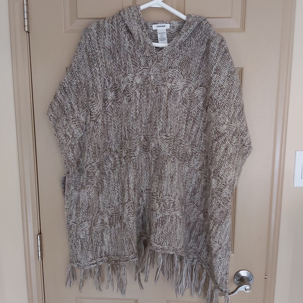 Garage Cable Knit Hooded Poncho Sweater